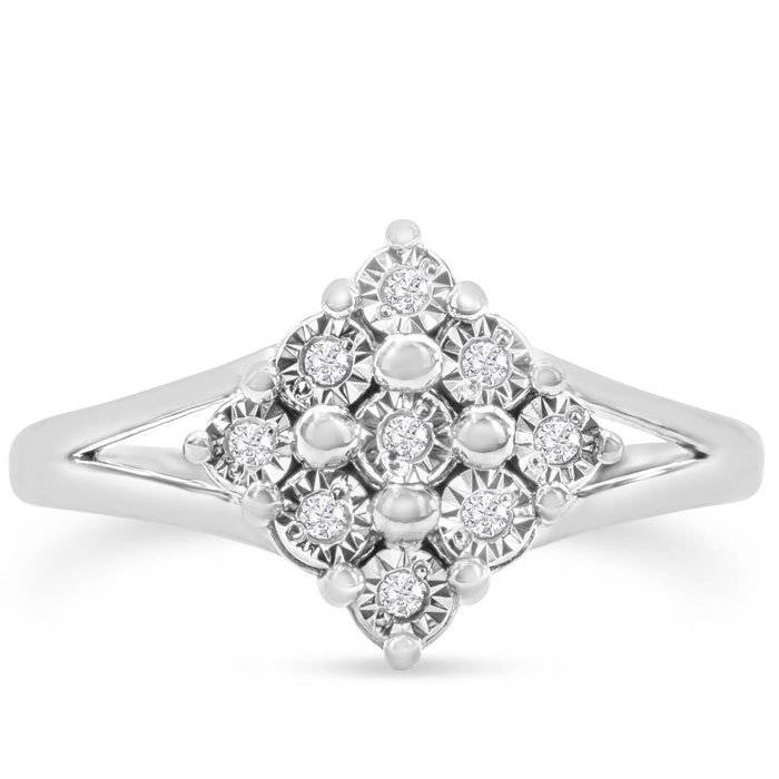 0.05 Carat Natural Diamond Cocktail Ring, , Size 10 in Sterling Silver by SuperJeweler