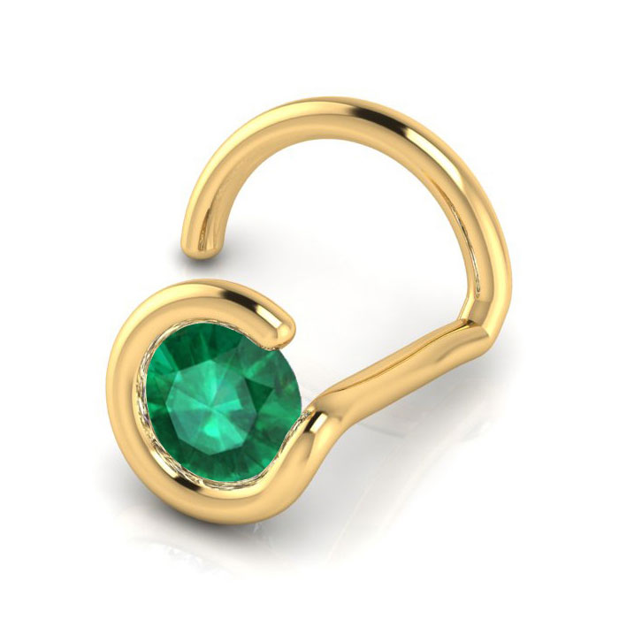 0.02 Carat 1.5mm Emerald Nose Ring in 14K Yellow Gold by SuperJeweler