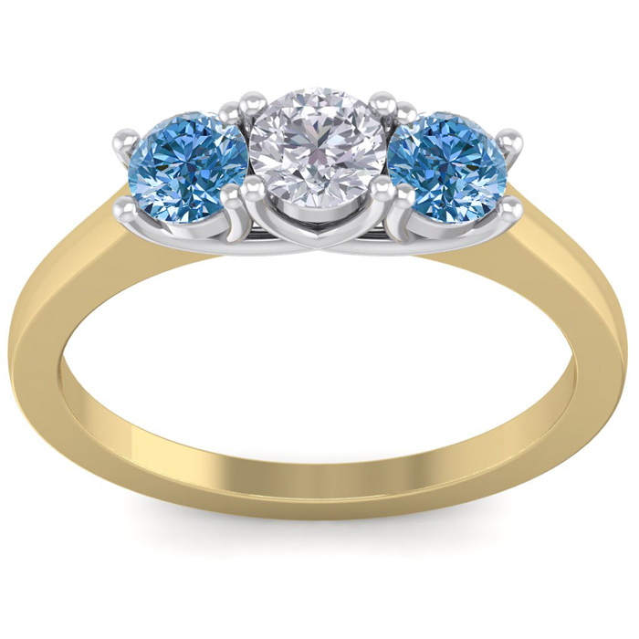 1 Carat White & Blue Diamond Three 3 Diamond Ring in 14K Yellow Gold (3.3 g) (, SI2-I1) by SuperJeweler