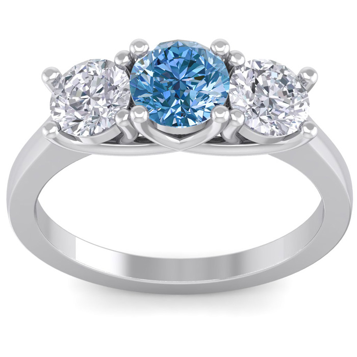 2 Carat Blue Diamond Three 3 Diamond Ring in 14K White Gold (4 g) (  SI2-I1)  Size 8.5 by SuperJeweler