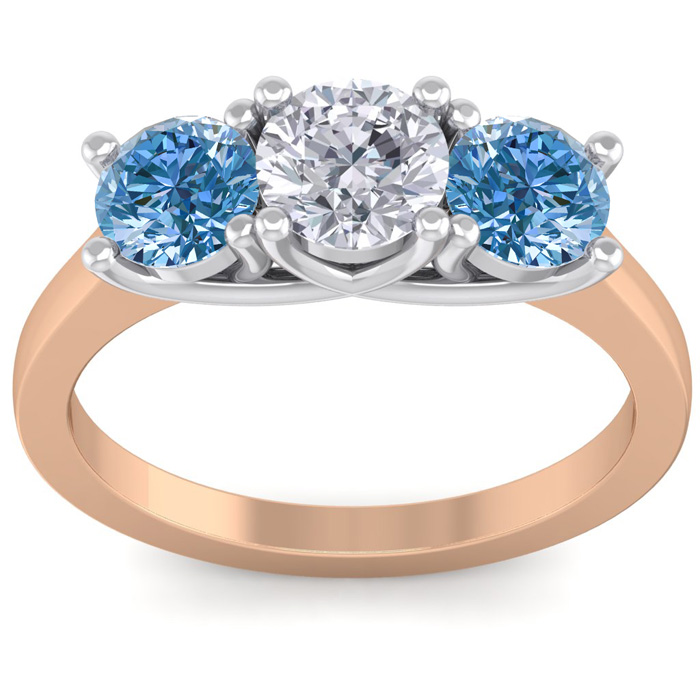 2 Carat White & Blue Diamond Three 3 Diamond Ring in 14K Rose Gold (4 g) (  SI2-I1)  Size 7 by SuperJeweler