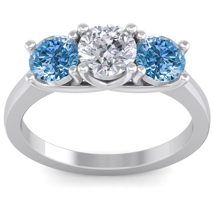 2 Carat White & Blue Diamond Three 3 Diamond Ring in 14K White Gold (4 g) (  SI2-I1)  Size 9.5 by SuperJeweler