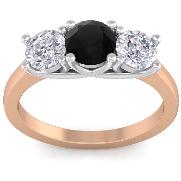 2 Carat Black Diamond Three 3 Diamond Ring in 14K Rose Gold (4 g)