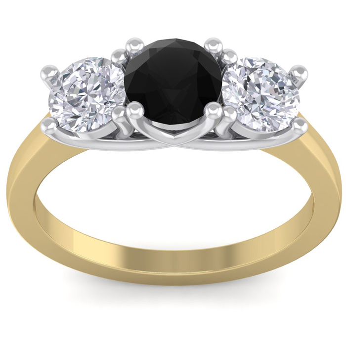 2 Carat Black Diamond Three 3 Diamond Ring in 14K Yellow Gold (4 