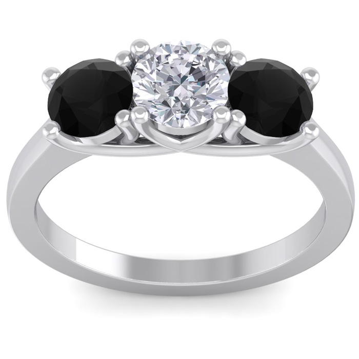 2 Carat White & Black Diamond Three 3 Diamond Ring in 14K White G