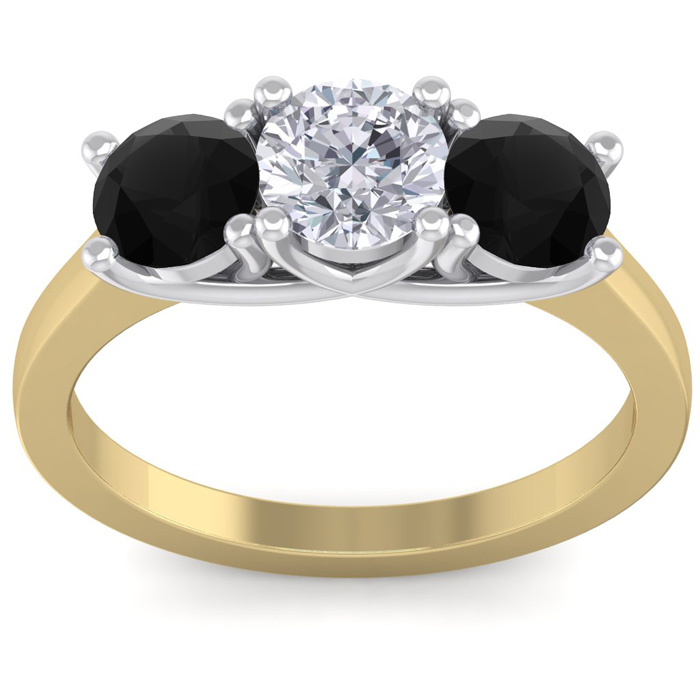 2 Carat White & Black Diamond Three 3 Diamond Ring in 14K Yellow Gold (4 g) (  SI2-I1)  Size 4.5 by SuperJeweler