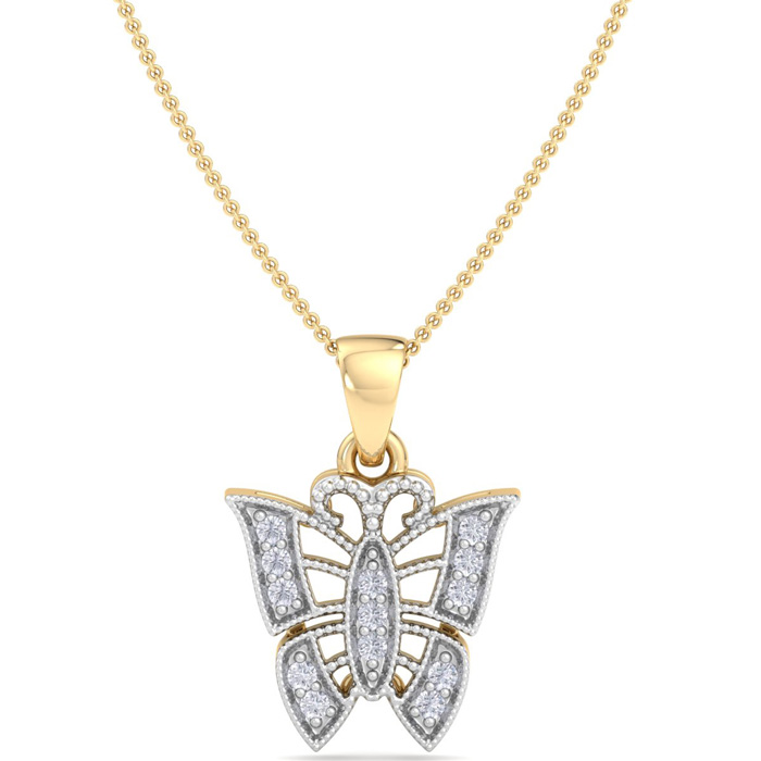 Diamond Butterfly Pendant Necklace in Yellow Gold, , 18 Inch Chain by SuperJeweler