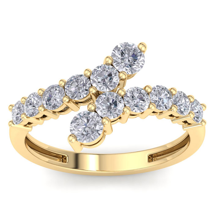 1 Carat Journey Style Right Hand 12 Diamond Ring in 14k Yellow Gold (4.3 g), , Size 4 by SuperJeweler