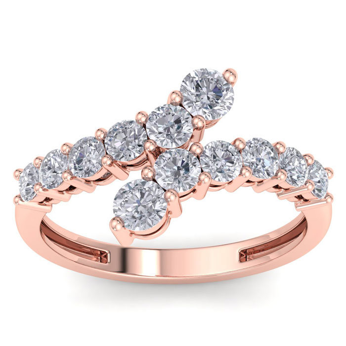 1 Carat Journey Style Right Hand 12 Diamond Ring in 14k Rose Gold (4.3 g), , Size 4 by SuperJeweler