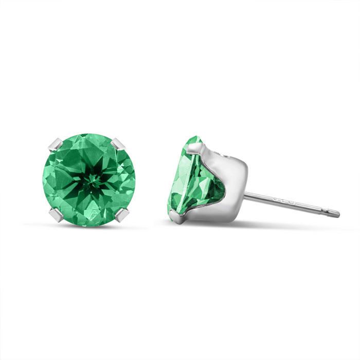3 Carat Created Emerald Earrings in Sterling Silver, 8MM by SuperJeweler