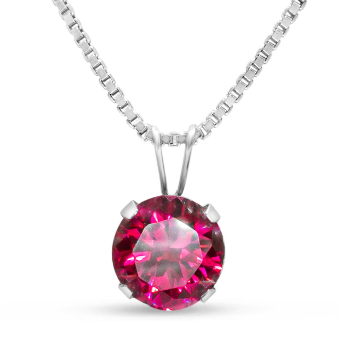 1.5 Carat Created Ruby Necklace in Sterling Silver, 8MM, 18 Inch Chain by SuperJeweler