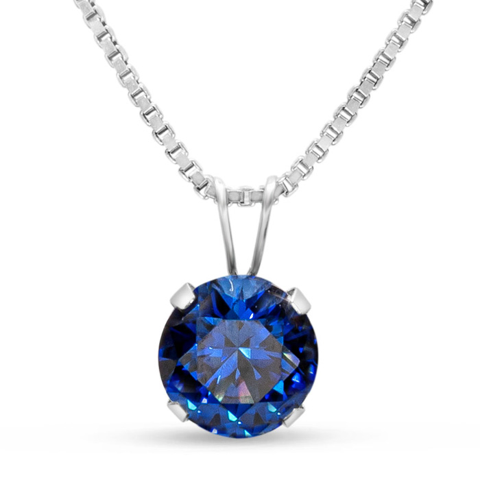 1.5 Carat Created Sapphire Necklace in Sterling Silver, 8MM, 18 Inch Chain by SuperJeweler