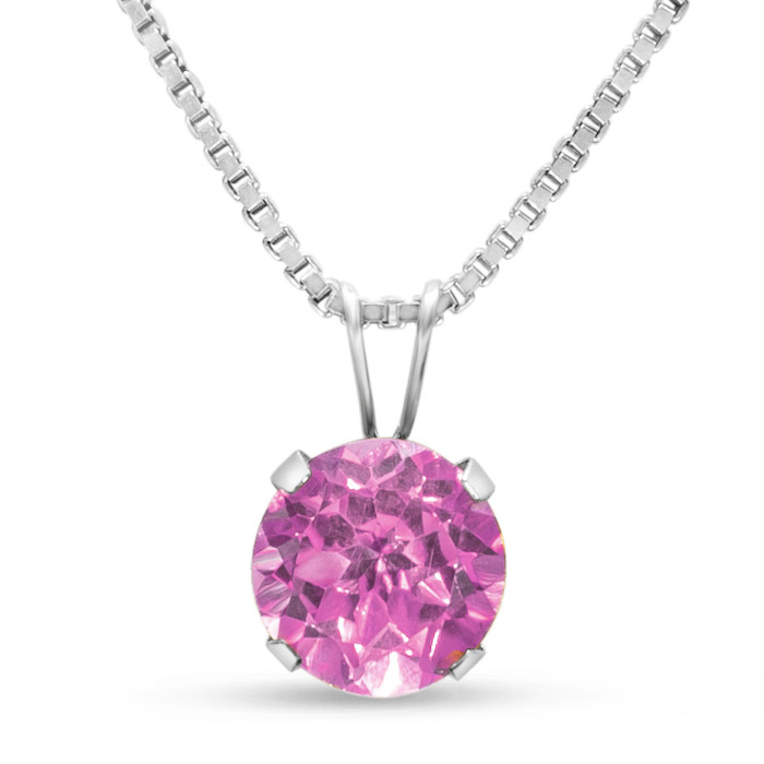 1.5 Carat Created Pink Sapphire Necklace in Sterling Silver, 8MM, 18 Inch Chain by SuperJeweler