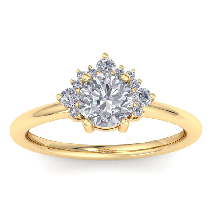 1 Carat Diamond Engagement Ring w/ Crown in 14K Yellow Gold (2.8 g) (, SI2-I1), Size 4 by SuperJeweler