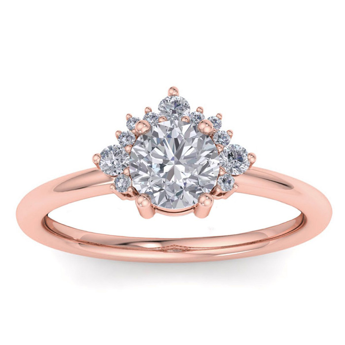 1 Carat Diamond Engagement Ring w/ Crown in 14K Rose Gold (2.8 g) (, I1-I2 Clarity Enhanced), Size 4 by SuperJeweler