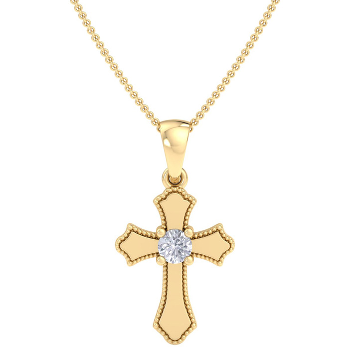 1/7 Carat Diamond Cross Pendant Necklace in Yellow Gold (1.1 g), , 18 Inch Chain by SuperJeweler