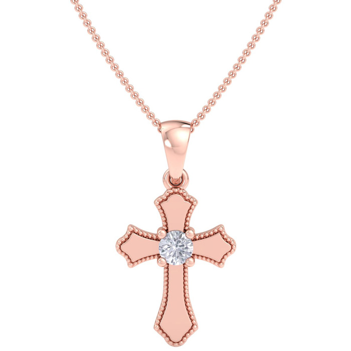 1/7 Carat Diamond Cross Pendant Necklace in Rose Gold (1.1 g), , 18 Inch Chain by SuperJeweler