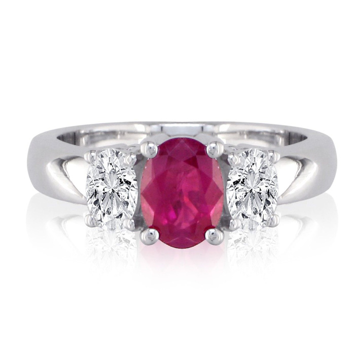 1/2 Carat Fine Quality Ruby & Oval Diamond Ring in 14k White Gold, G/H Color by SuperJeweler