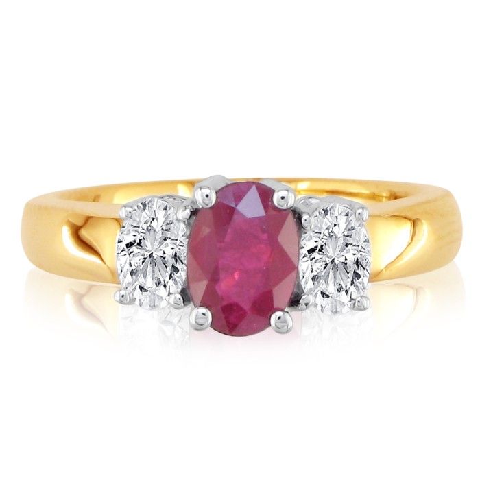 1/2 Carat Fine Quality Ruby & Oval Diamond Ring in 14k Yellow Gold, G/H Color by SuperJeweler