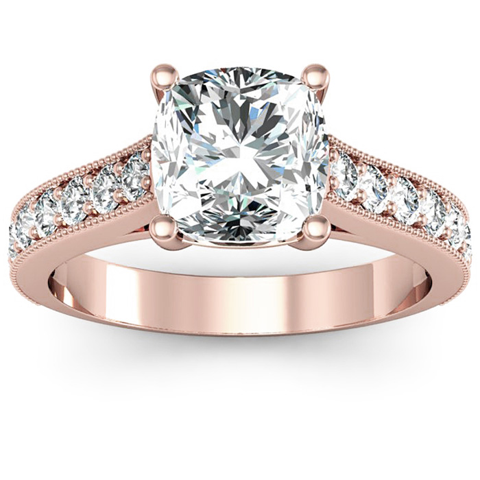 2 Carat Diamond Engagement Ring w/ 1.5 Carat Cushion Cut Center Diamond in 14K Rose Gold (4 g) (  I1-I2 Clarity Enhanced)  Size 4 by SuperJeweler