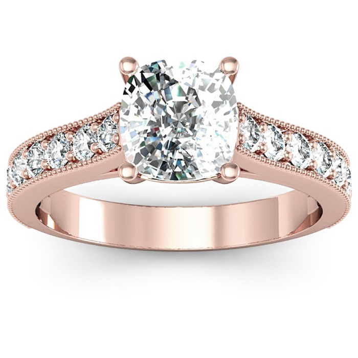 2.5 Carat Diamond Engagement Ring w/ 2 Carat Cushion Cut Center Diamond in 14K Rose Gold (4 g) (  I1-I2 Clarity Enhanced)  Size 4 by SuperJeweler