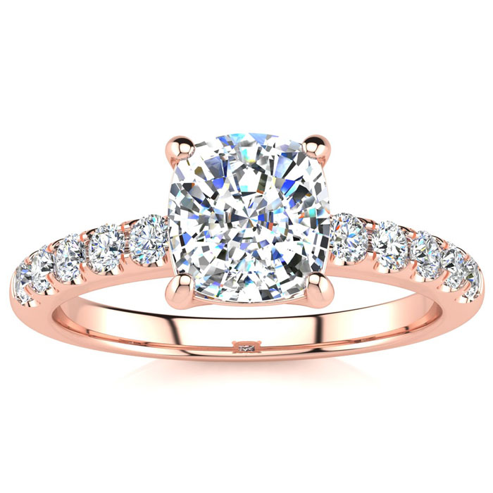 1 3/4 Carat Traditional Diamond Engagement Ring w/ 1.5 Carat Center Cushion Cut Solitaire in 14K Rose Gold (4.5 g) (  I1-I2 Clarity Enhanced)  Size 6.5 by SuperJeweler