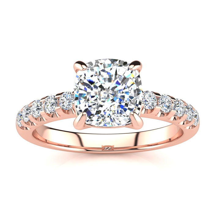 2 1/3 Carat Traditional Diamond Engagement Ring w/ 2 Carat Center Cushion Cut Solitaire in 14K Rose Gold (4.5 g) (  I1-I2 Clarity Enhanced) by SuperJeweler