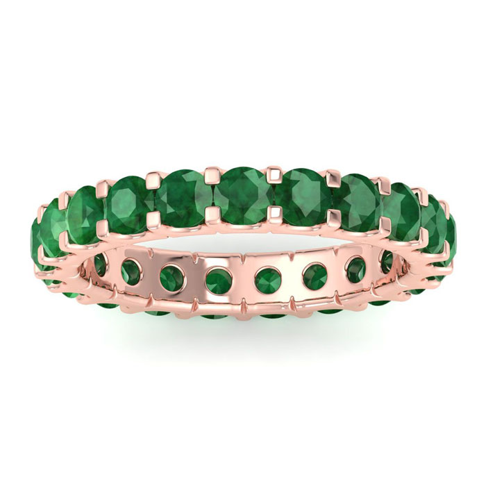 14K Rose Gold (6.8 g) 5 Carat Round Emerald Eternity Ring  Size 4