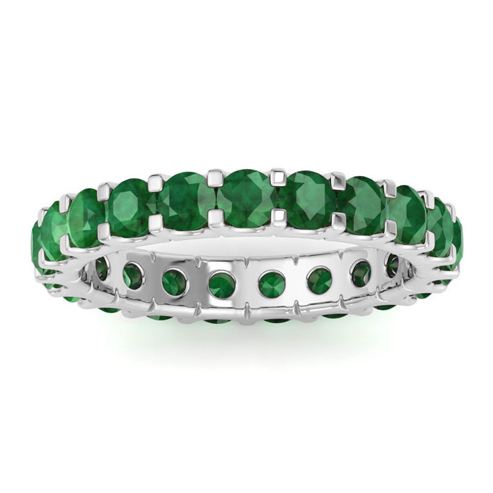 14K White Gold (6.8 g) 5 Carat Round Emerald Eternity Ring  Size 4 by SuperJeweler