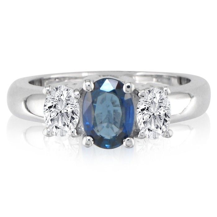 1/2 Carat Sapphire & Oval Diamond Ring in 14k White Gold, G/H Color by SuperJeweler