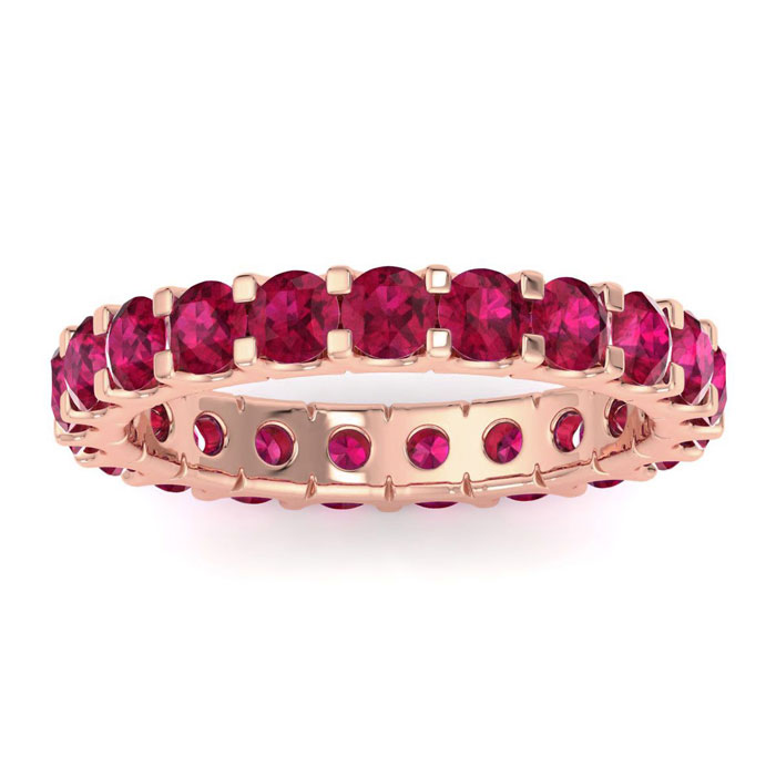 14K Rose Gold (6.8 g) 5 Carat Round Ruby Eternity Ring by SuperJeweler