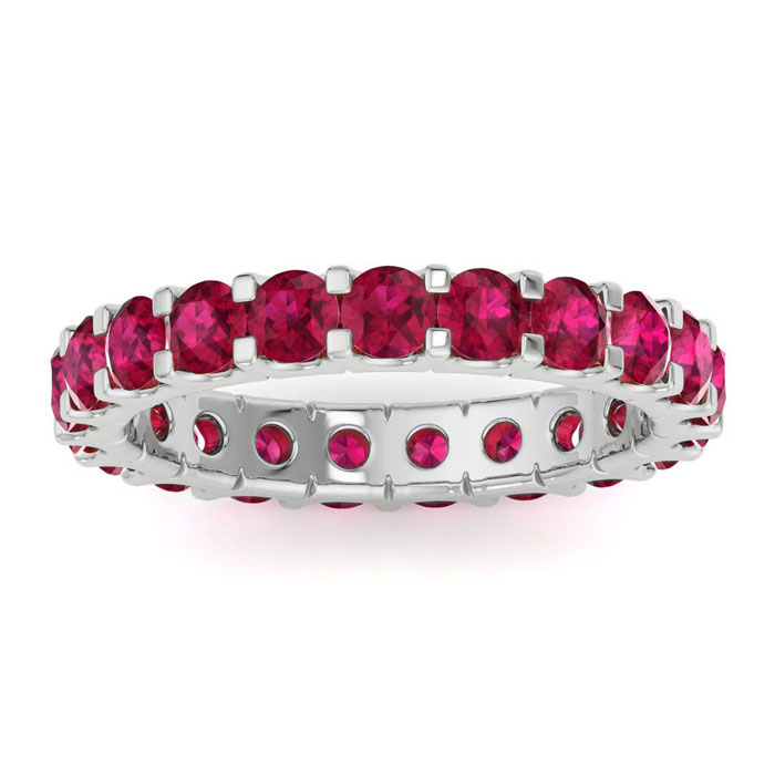 14K White Gold (6.8 g) 5 Carat Round Ruby Eternity Ring  Size 4 b