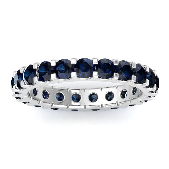 14K White Gold (6.8 g) 5 Carat Round Sapphire Eternity Ring by Su