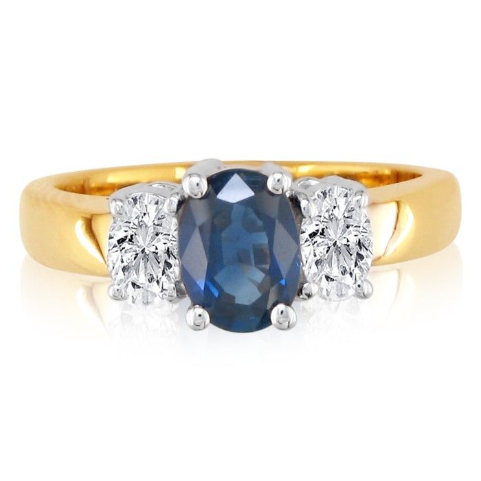 1/2 Carat Sapphire & Oval Diamond Ring in 14k Yellow Gold, G/H Color by SuperJeweler