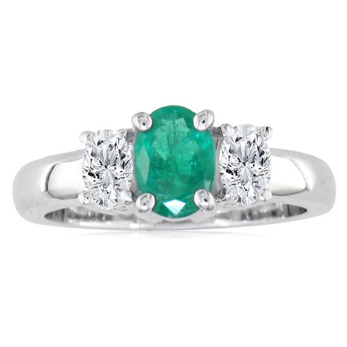 1.50 Carat Colombian Emerald Cut & Diamond Ring in 14k White Gold (6.2 g), G/H Color by SuperJeweler