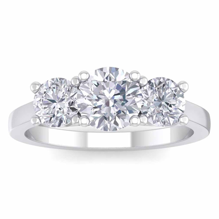 2 Carat Lab Grown Diamond Three Stone Engagement Ring in 14K White Gold (4.10 g), G-H Color by SuperJeweler