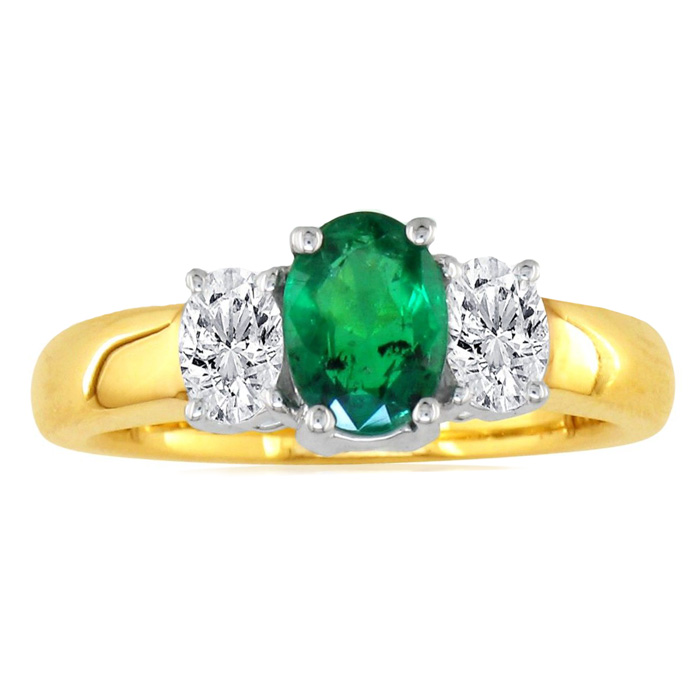 1.50 Carat Colombian Emerald Cut & Diamond Ring in 14k Yellow Gold (6.6 g), G/H Color by SuperJeweler