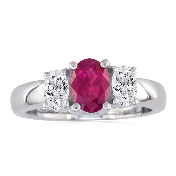 1.50 Carat Fine Ruby & Diamond Ring in 14k White Gold (6.6 g), G/H Color by SuperJeweler
