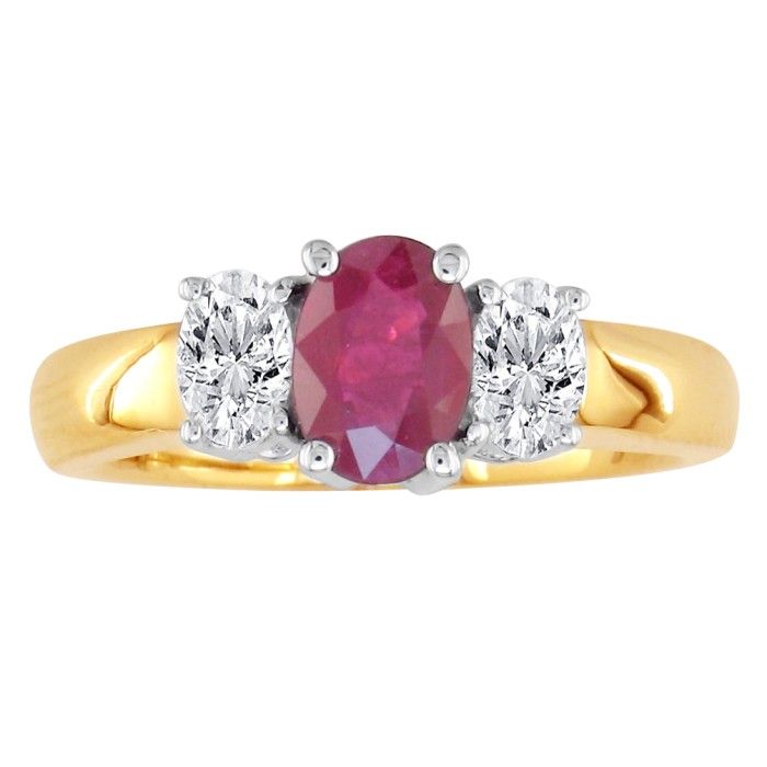 1.5 Carat Oval Fine Quality Ruby & Diamond Ring in 14k Yellow Gold (6.6 g), G/H Color by SuperJeweler