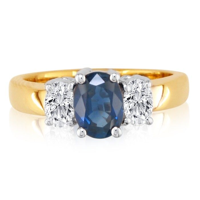1.50 Carat Sapphire & Diamond Ring in 14k Yellow Gold (6.6 g), G/H Color by SuperJeweler