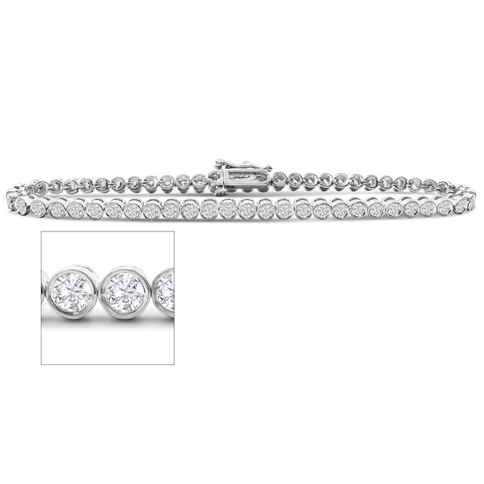 3 Carat Bezel Diamond Bracelet in 14K White Gold (10 g)  7 Inches