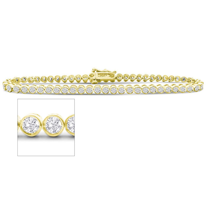 3 Carat Bezel Diamond Bracelet in 14K Yellow Gold (10 g)  7 Inche