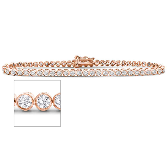 3 Carat Bezel Diamond Bracelet in 14K Rose Gold (10 g)  7 Inches 