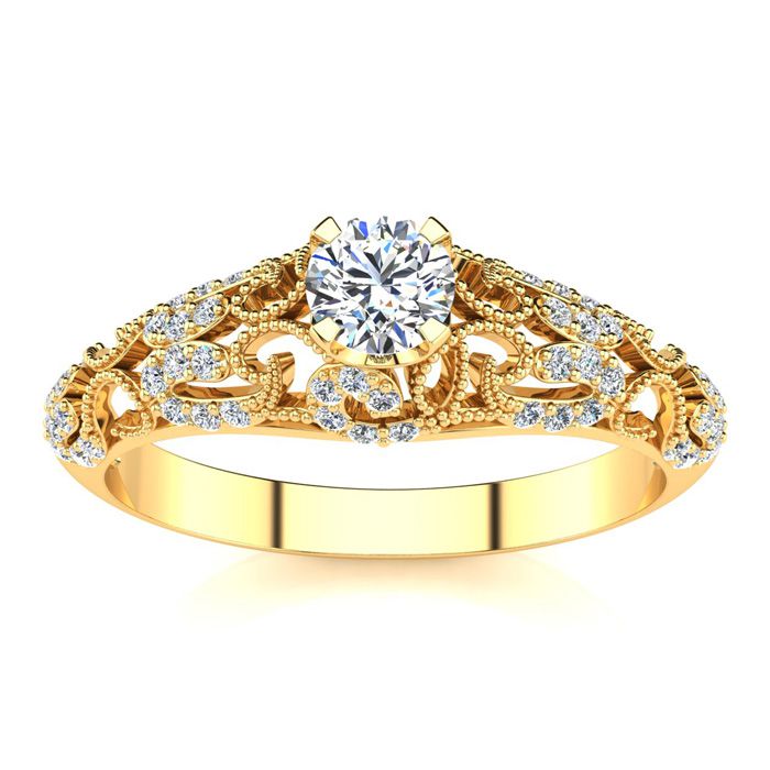 1/4 Carat Vintage Diamond Engagement Ring In 14K Yellow Gold (2.7 G)-SEMI MOUNT (, SI2-I1) By SuperJeweler