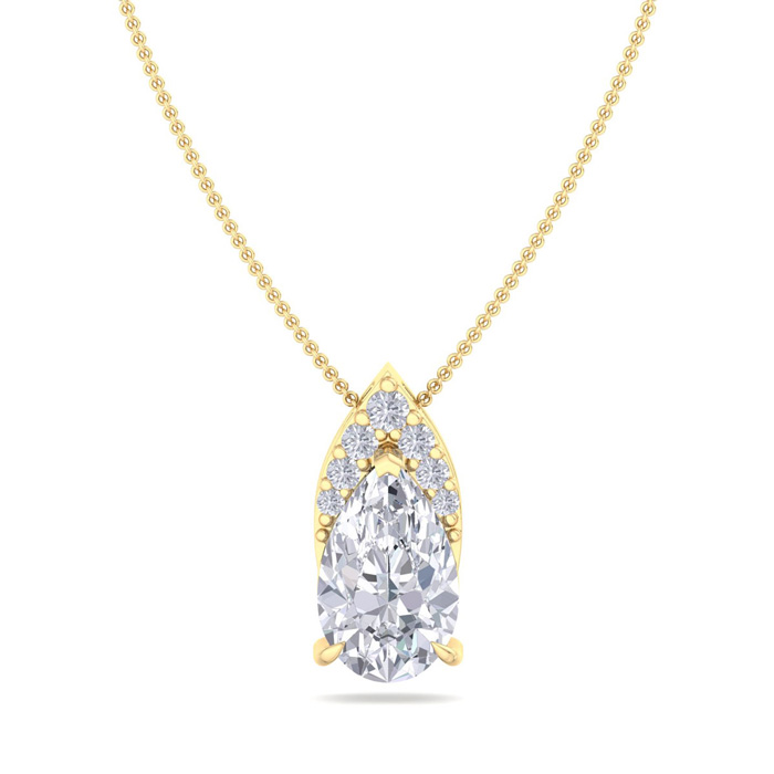 7/8 Carat Pear Shape Lab Grown Diamond Necklace In 14K Yellow Gold (0.7 G), 18 Inches, G/H Color By SuperJeweler