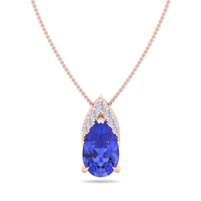 7/8 Carat Pear Shape Tanzanite & Diamond Necklace In 14K Rose Gold (0.7 G), 18 Inches (, I1-I2 Clarity Enhanced) By SuperJeweler