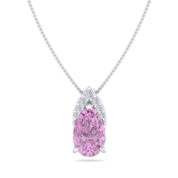 7/8 Carat Pear Shape Pink Topaz & Diamond Necklace In 14K White Gold (0.7 G), 18 Inches (, I1-I2 Clarity Enhanced) By SuperJeweler