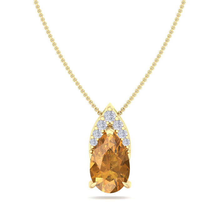7/8 Carat Pear Shape Citrine & Diamond Necklace In 14K Yellow Gold (0.7 G), 18 Inches (, I1-I2 Clarity Enhanced) By SuperJeweler
