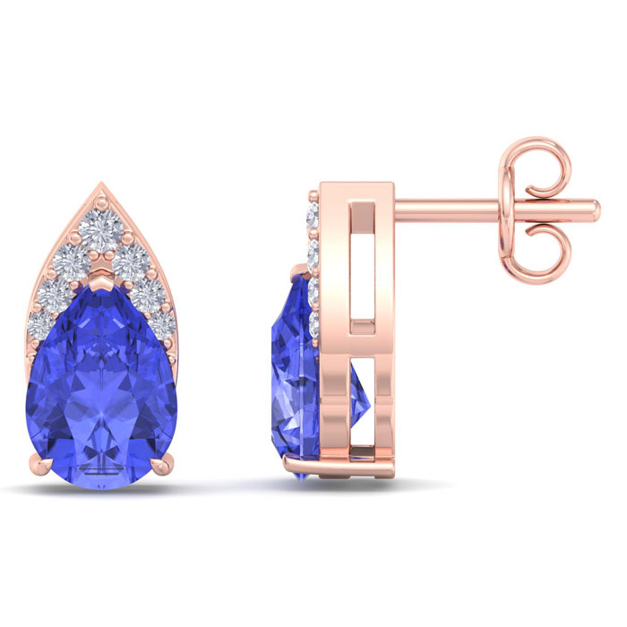 1 3/4 Carat Pear Shape Tanzanite & Diamond Earrings In 14K Rose Gold (1.4 G) (, I1-I2 Clarity Enhanced) By SuperJeweler