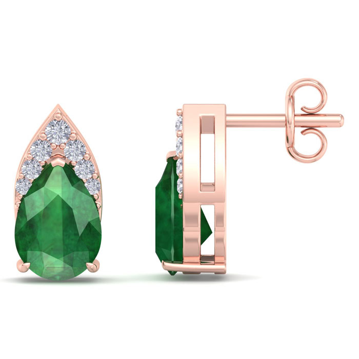 1 3/4 Carat Pear Shape Emerald Cut & Diamond Earrings In 14K Rose Gold (1.4 G) (, I1-I2 Clarity Enhanced) By SuperJeweler